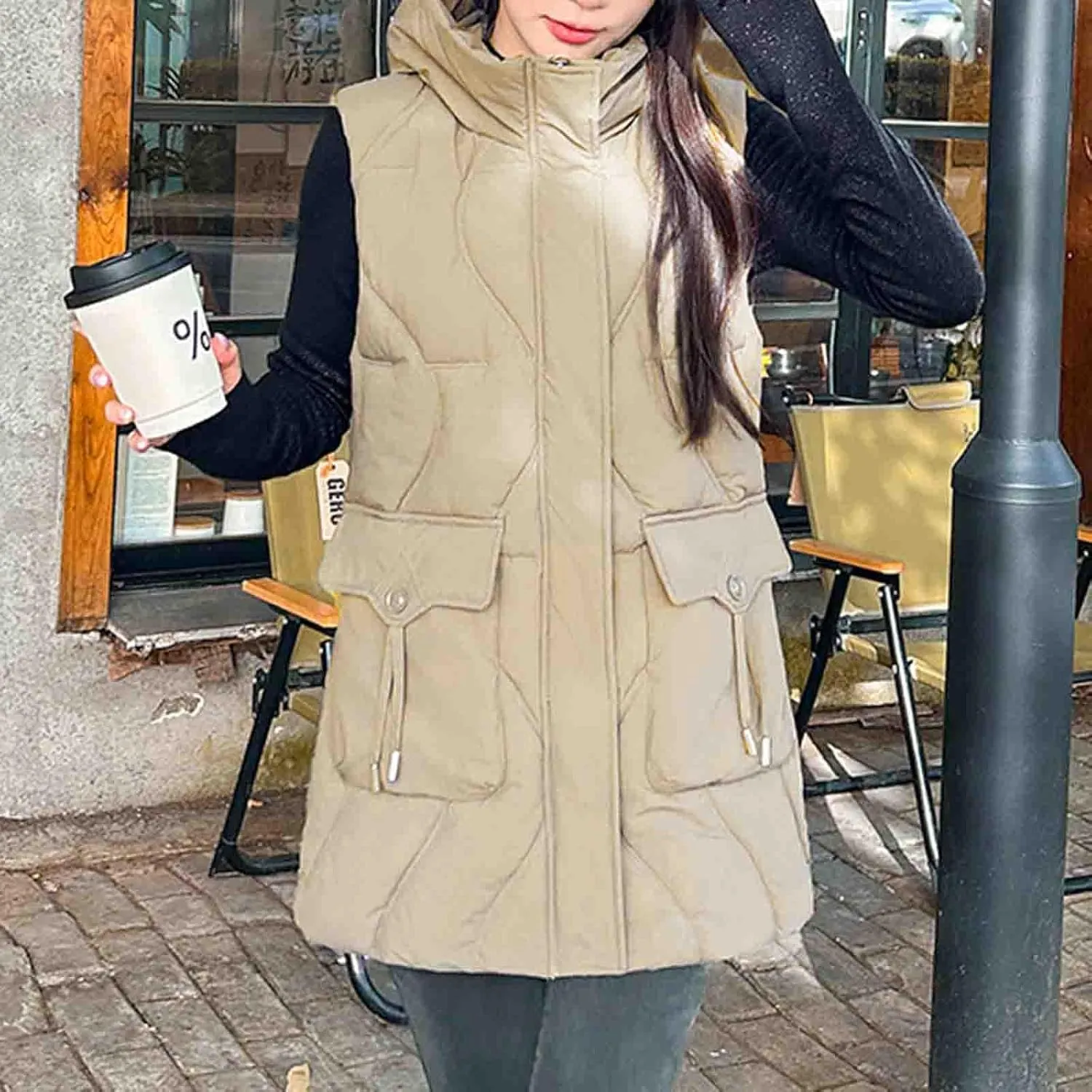 Women's Tunic Puffer Vest Insulated Hooded Sleeveless Quilted Jackets Winter Outwear Warm Gilet Coats with Pockets