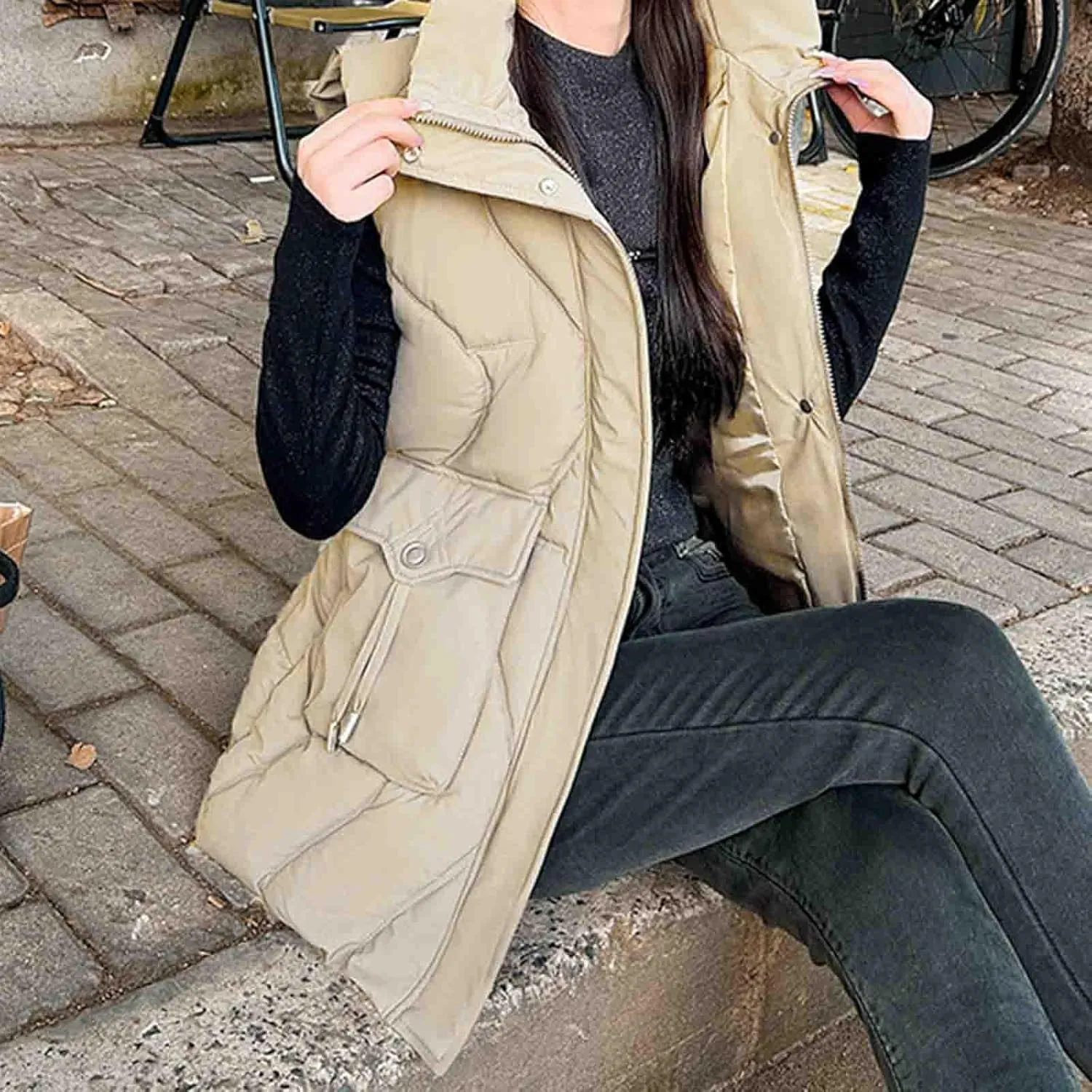 Women's Tunic Puffer Vest Insulated Hooded Sleeveless Quilted Jackets Winter Outwear Warm Gilet Coats with Pockets