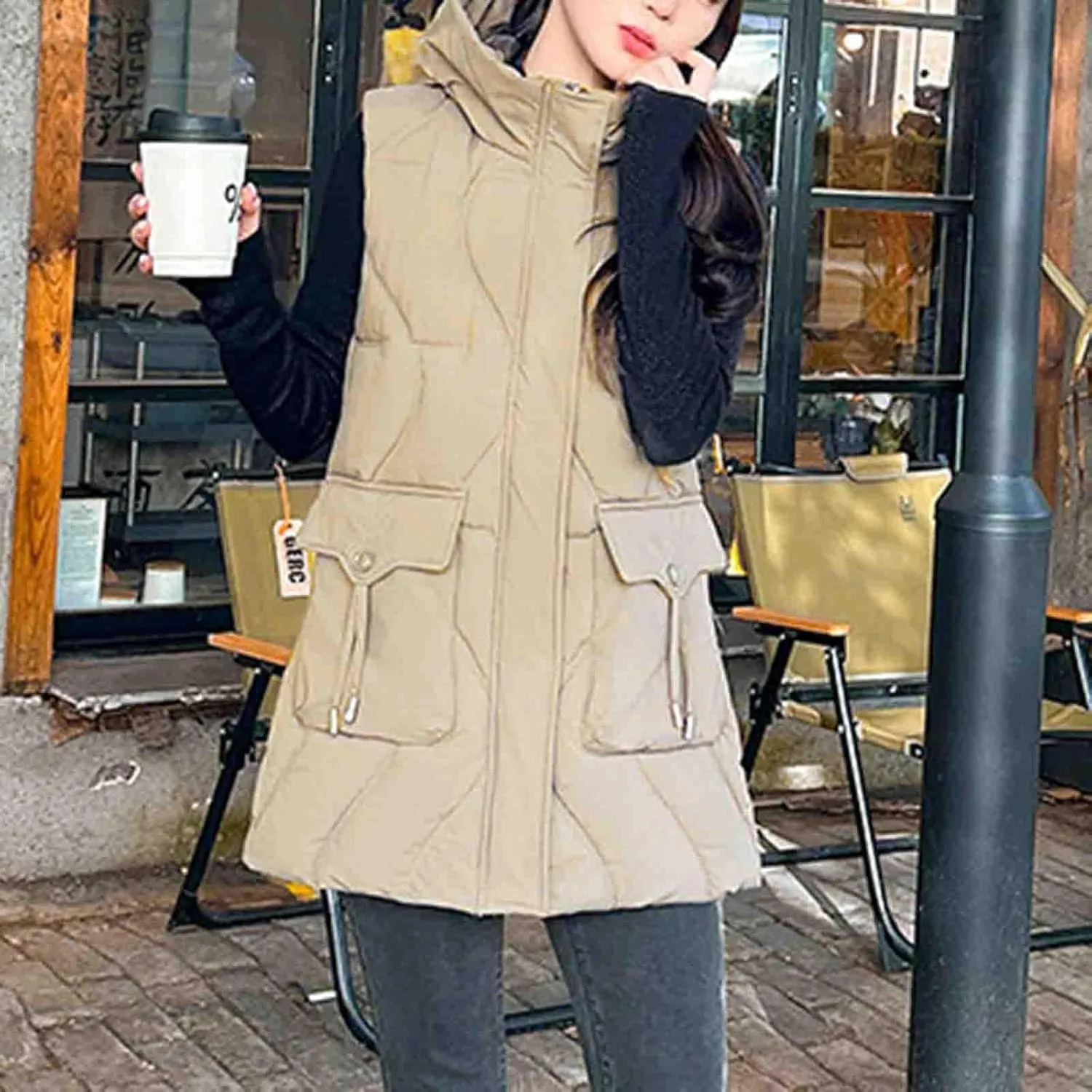 Women's Tunic Puffer Vest Insulated Hooded Sleeveless Quilted Jackets Winter Outwear Warm Gilet Coats with Pockets
