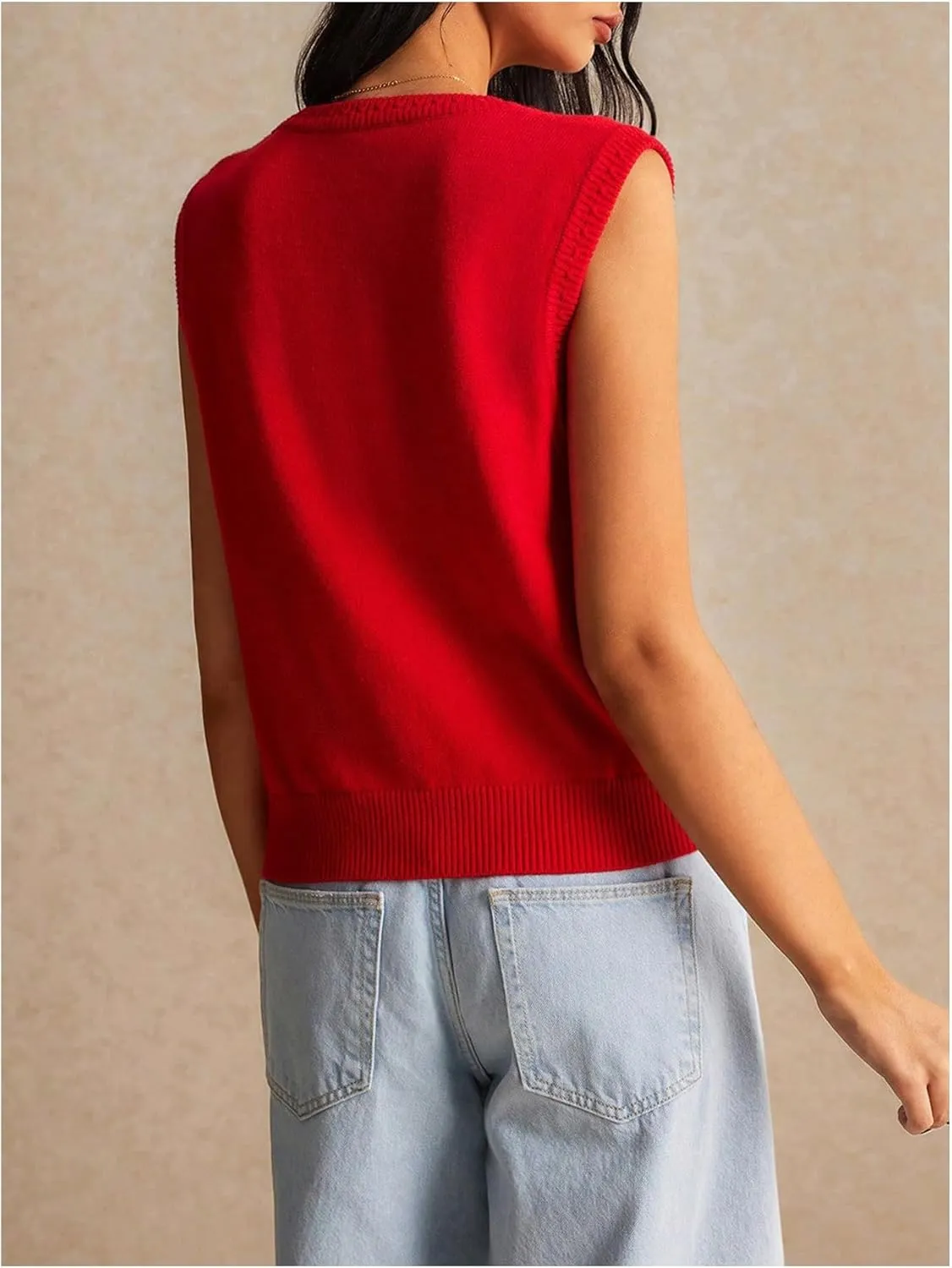 Women's V Neck Sweater Vest Button Down Sleeveless Vest Cardigan Casual Knit Vest