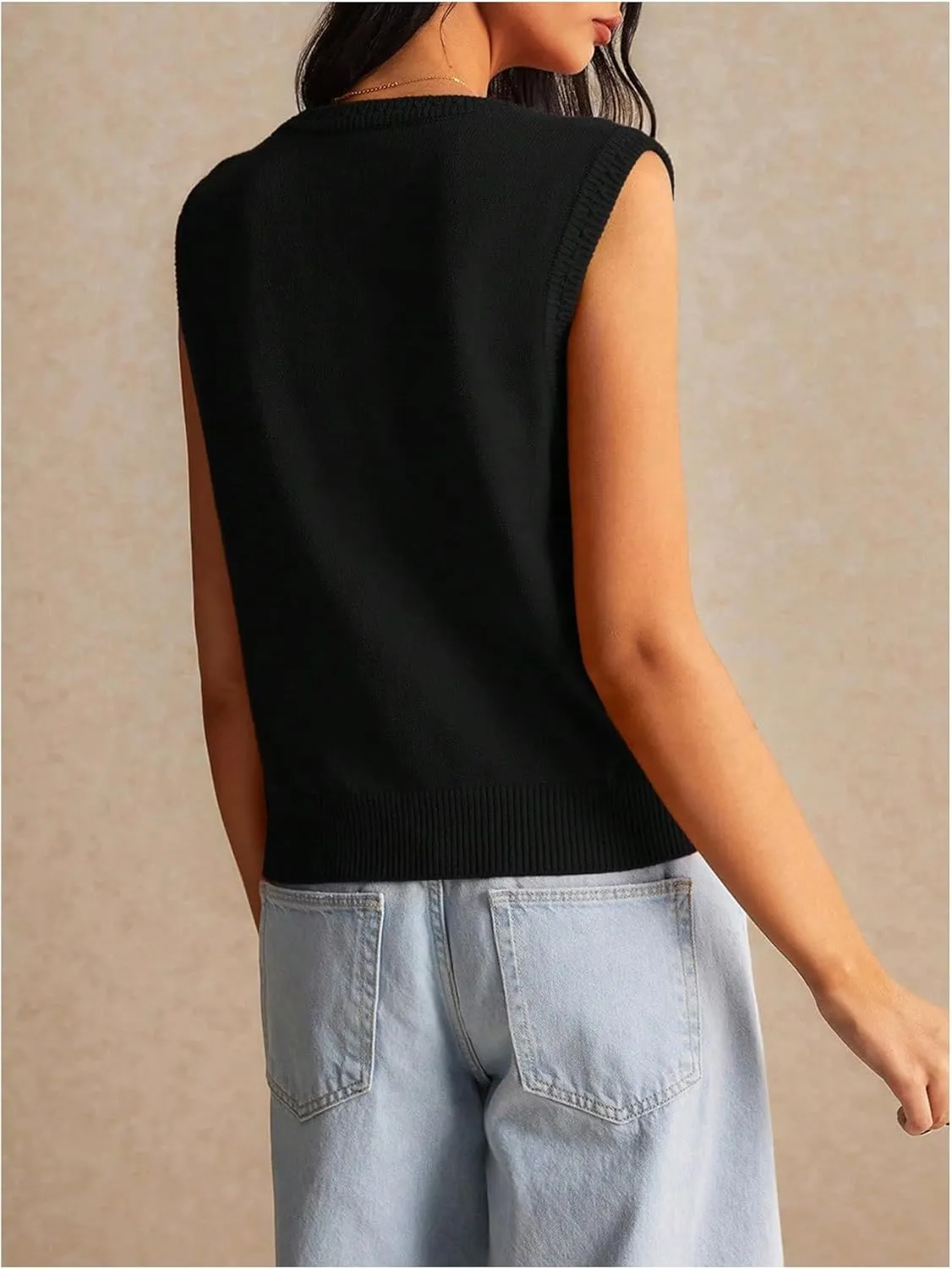 Women's V Neck Sweater Vest Button Down Sleeveless Vest Cardigan Casual Knit Vest