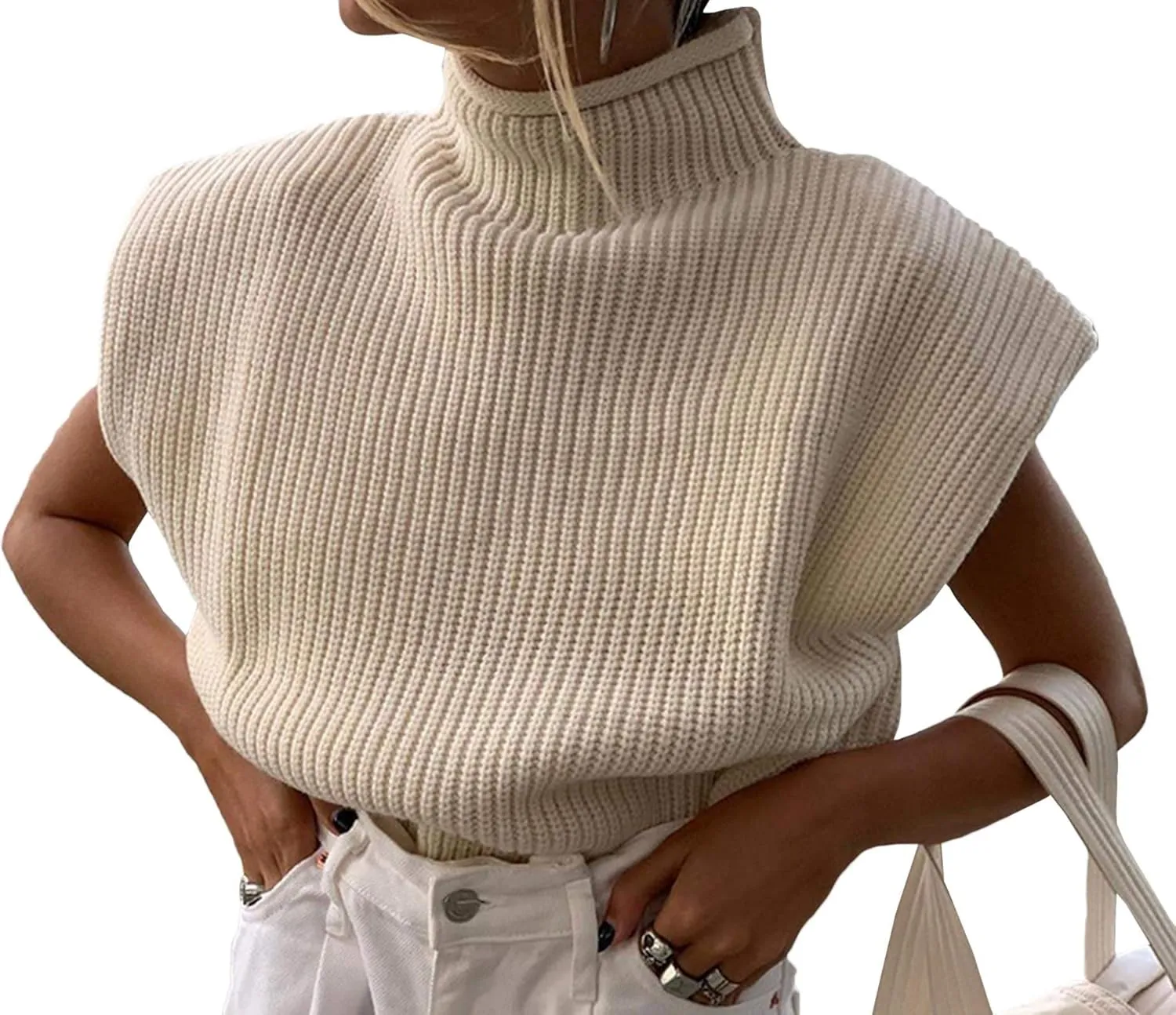 xxxiticat Women's Cap Sleeve Sweater Vest Mock Neck Knit Pullover Tank Shirt 2025 Trendy Spring Summer Sleeveless Cute Top