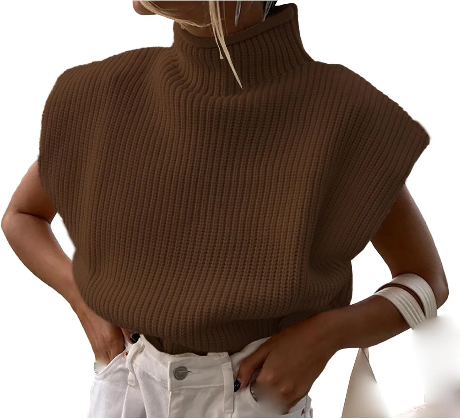 xxxiticat Women's Cap Sleeve Sweater Vest Mock Neck Knit Pullover Tank Shirt 2025 Trendy Spring Summer Sleeveless Cute Top