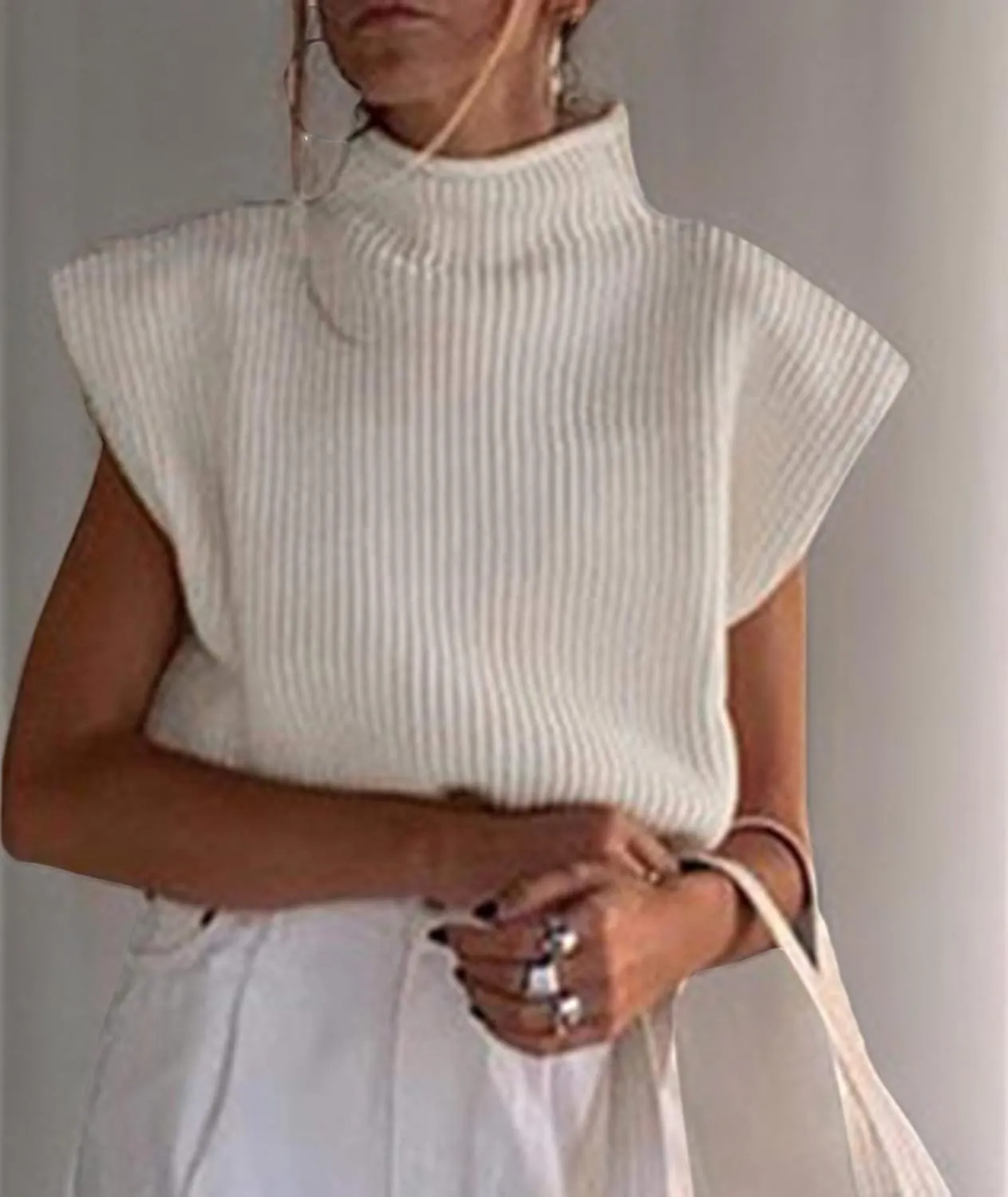 xxxiticat Women's Cap Sleeve Sweater Vest Mock Neck Knit Pullover Tank Shirt 2025 Trendy Spring Summer Sleeveless Cute Top