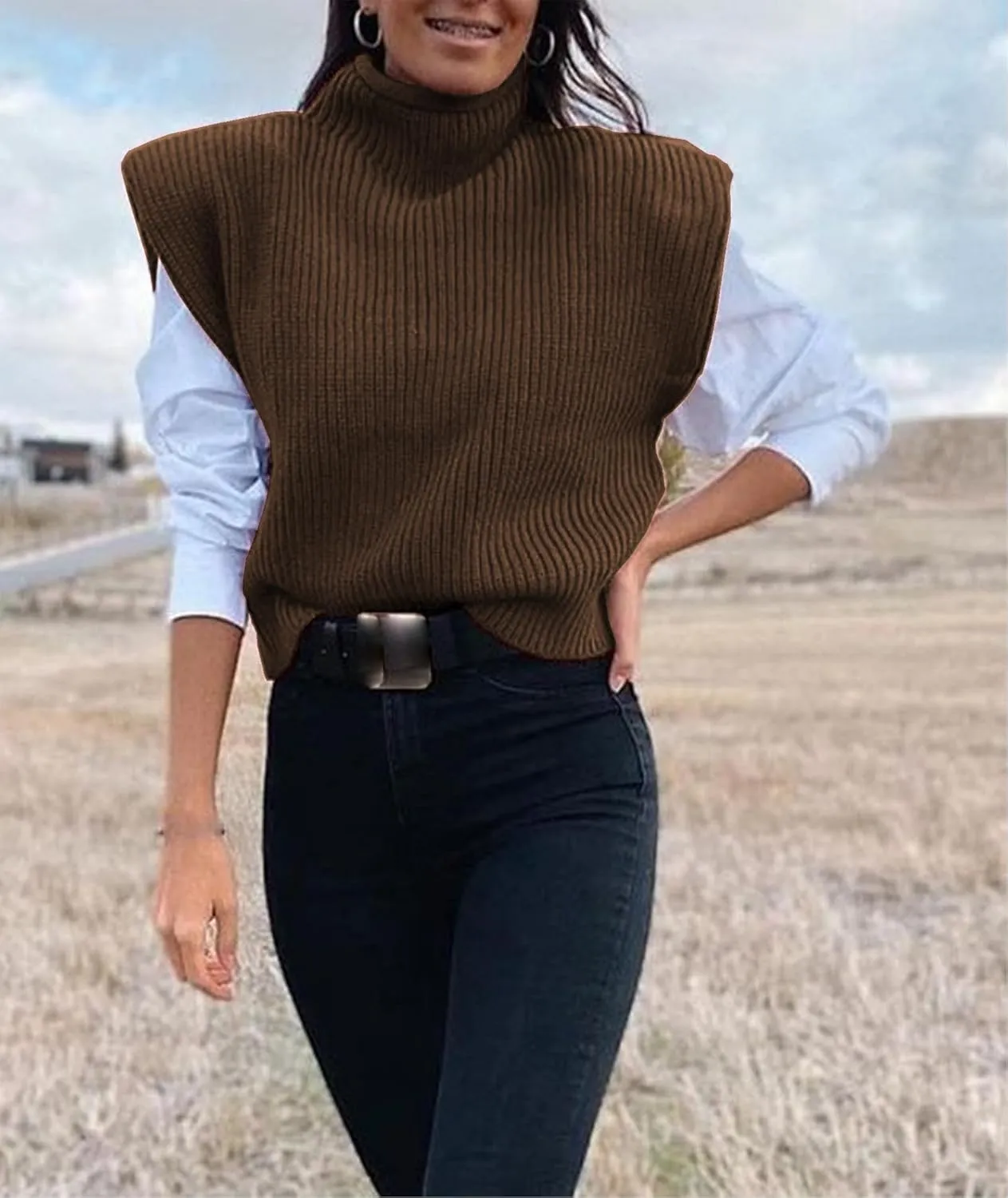 xxxiticat Women's Cap Sleeve Sweater Vest Mock Neck Knit Pullover Tank Shirt 2025 Trendy Spring Summer Sleeveless Cute Top