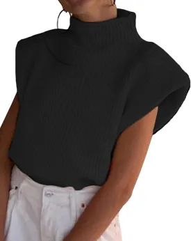 xxxiticat Women's Cap Sleeve Sweater Vest Mock Neck Knit Pullover Tank Shirt 2025 Trendy Spring Summer Sleeveless Cute Top