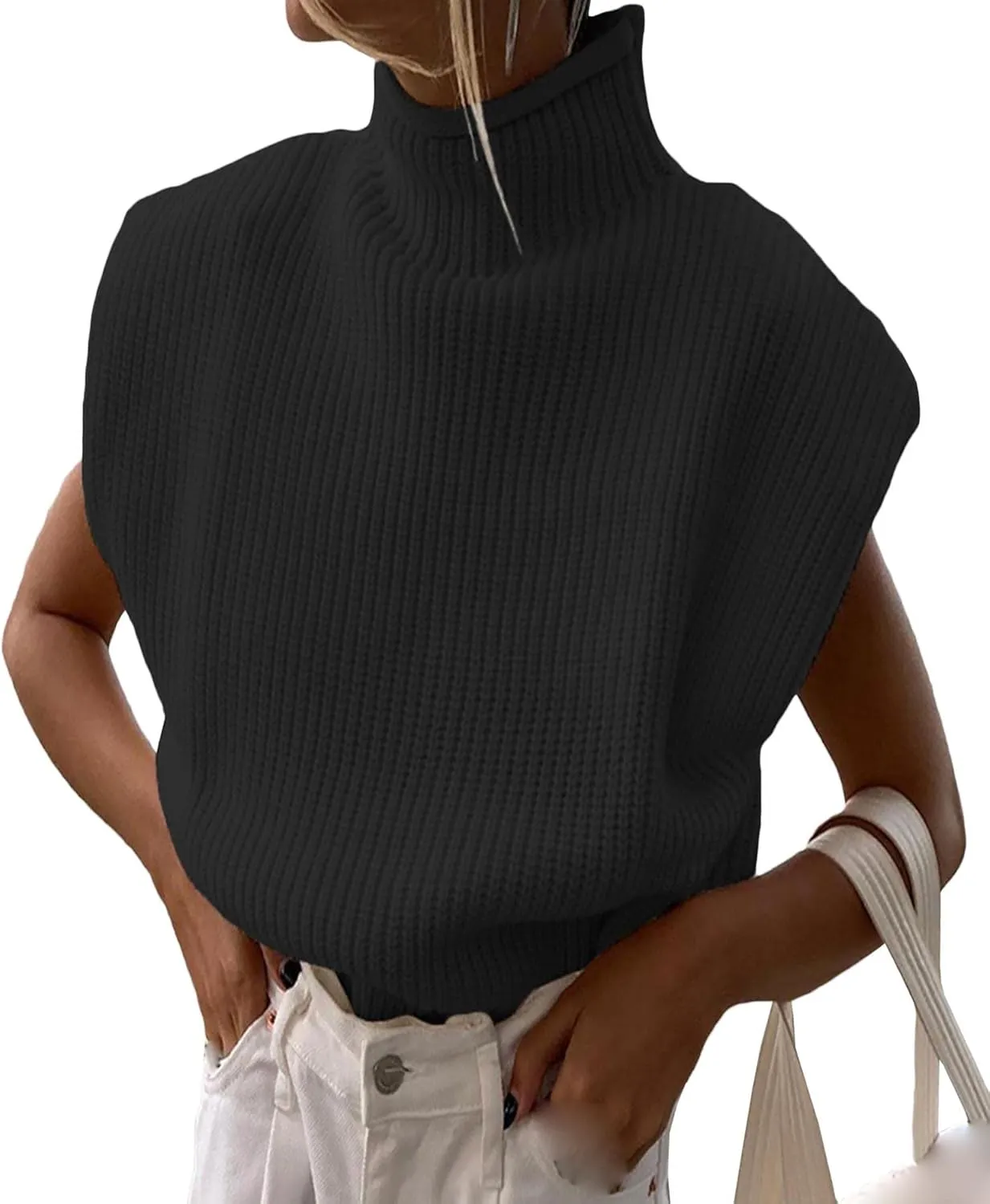 xxxiticat Women's Cap Sleeve Sweater Vest Mock Neck Knit Pullover Tank Shirt 2025 Trendy Spring Summer Sleeveless Cute Top