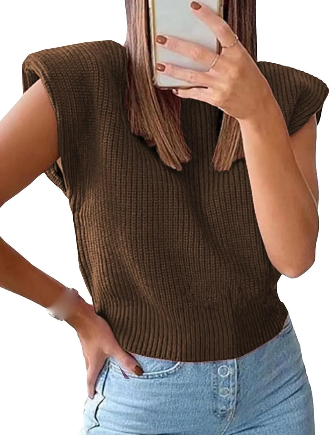 xxxiticat Women's Cap Sleeve Sweater Vest Mock Neck Knit Pullover Tank Shirt 2025 Trendy Spring Summer Sleeveless Cute Top