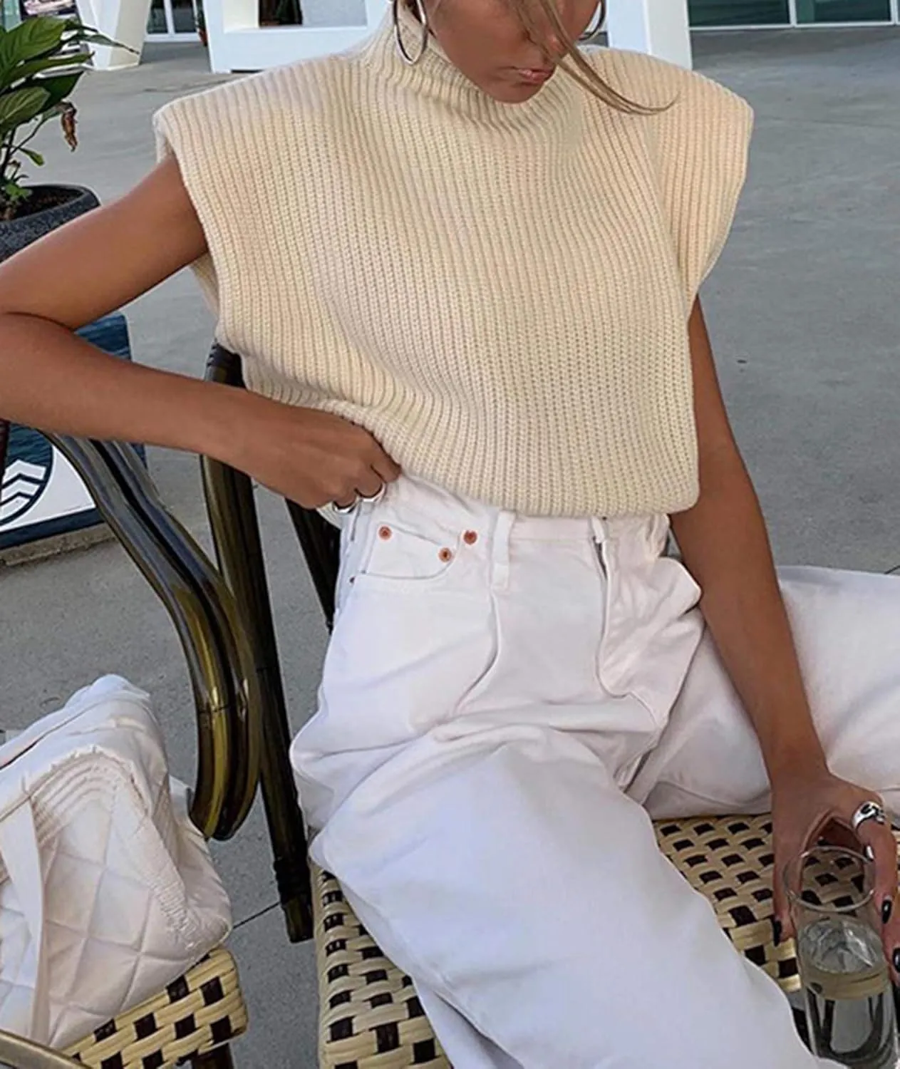 xxxiticat Women's Cap Sleeve Sweater Vest Mock Neck Knit Pullover Tank Shirt 2025 Trendy Spring Summer Sleeveless Cute Top