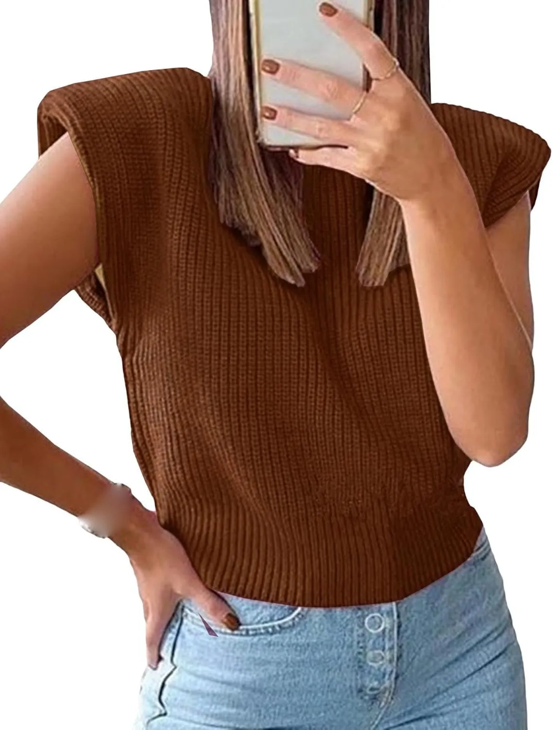 xxxiticat Women's Cap Sleeve Sweater Vest Mock Neck Knit Pullover Tank Shirt 2025 Trendy Spring Summer Sleeveless Cute Top