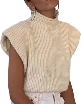 xxxiticat Women's Cap Sleeve Sweater Vest Mock Neck Knit Pullover Tank Shirt 2025 Trendy Spring Summer Sleeveless Cute Top