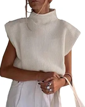 xxxiticat Women's Cap Sleeve Sweater Vest Mock Neck Knit Pullover Tank Shirt 2025 Trendy Spring Summer Sleeveless Cute Top