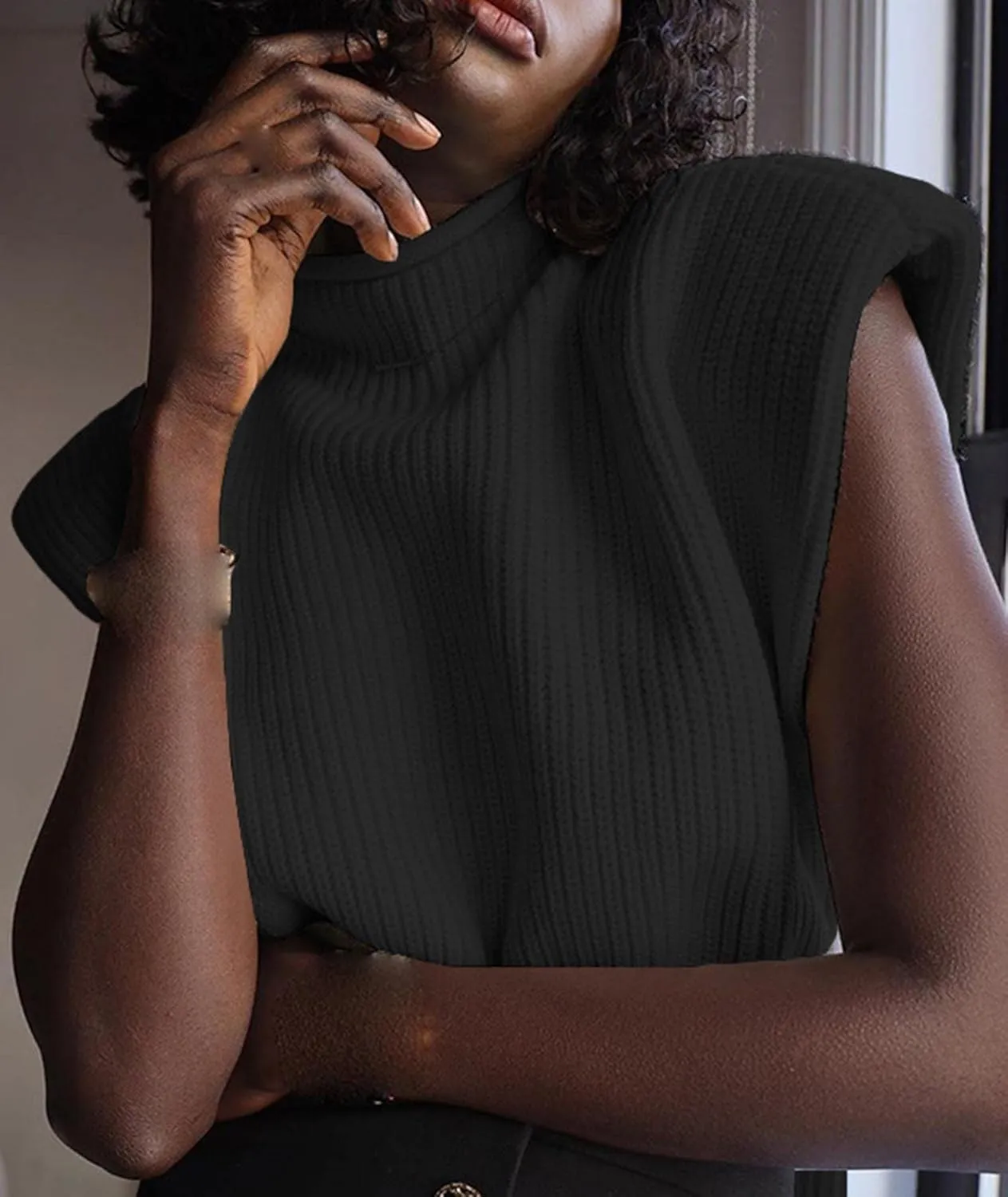 xxxiticat Women's Cap Sleeve Sweater Vest Mock Neck Knit Pullover Tank Shirt 2025 Trendy Spring Summer Sleeveless Cute Top
