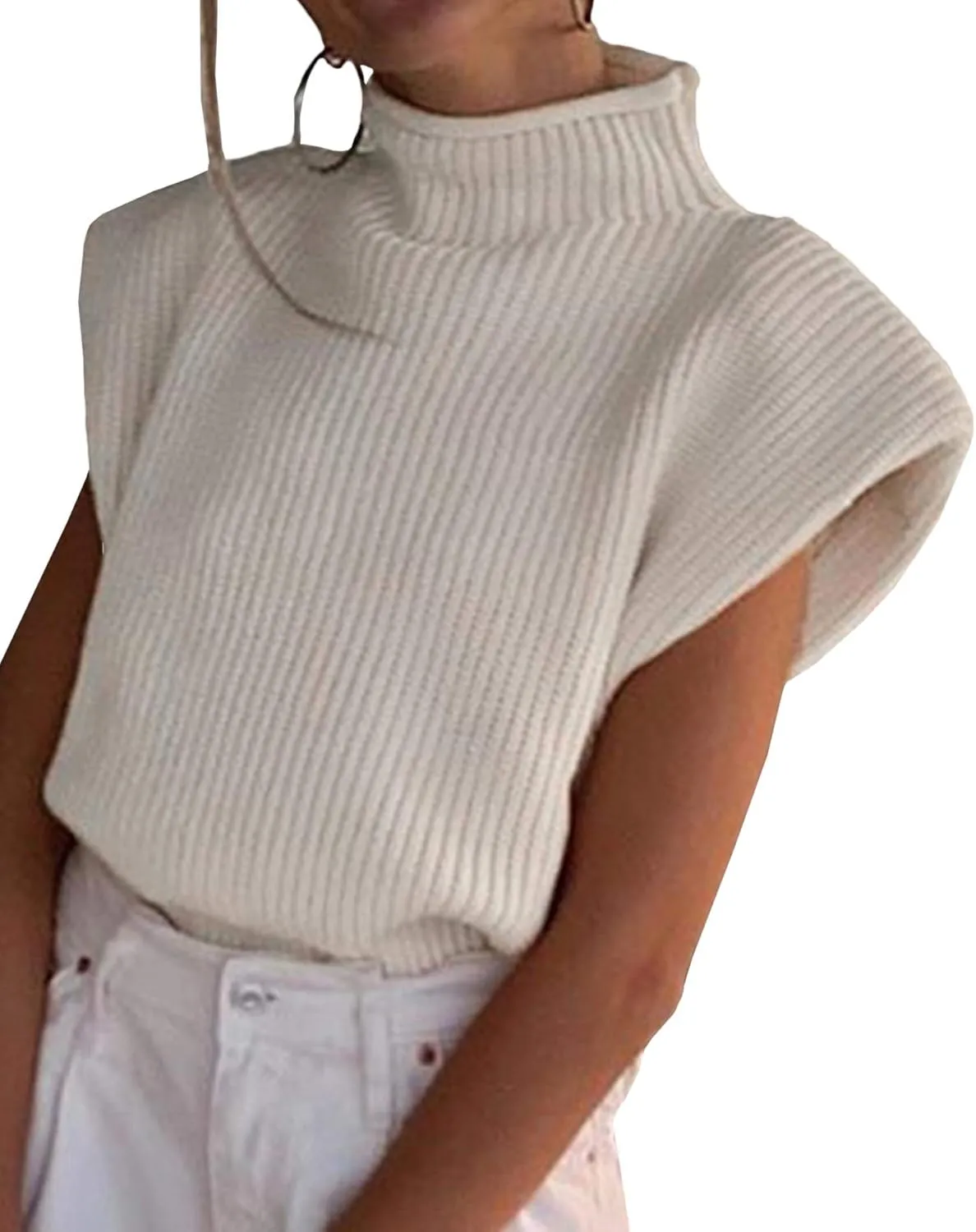 xxxiticat Women's Cap Sleeve Sweater Vest Mock Neck Knit Pullover Tank Shirt 2025 Trendy Spring Summer Sleeveless Cute Top