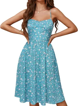 YATHON Summer Casual Dress for Women 2025 Vacation Beach Dresses Adjustable Spaghetti Strap Sundress with Pockets